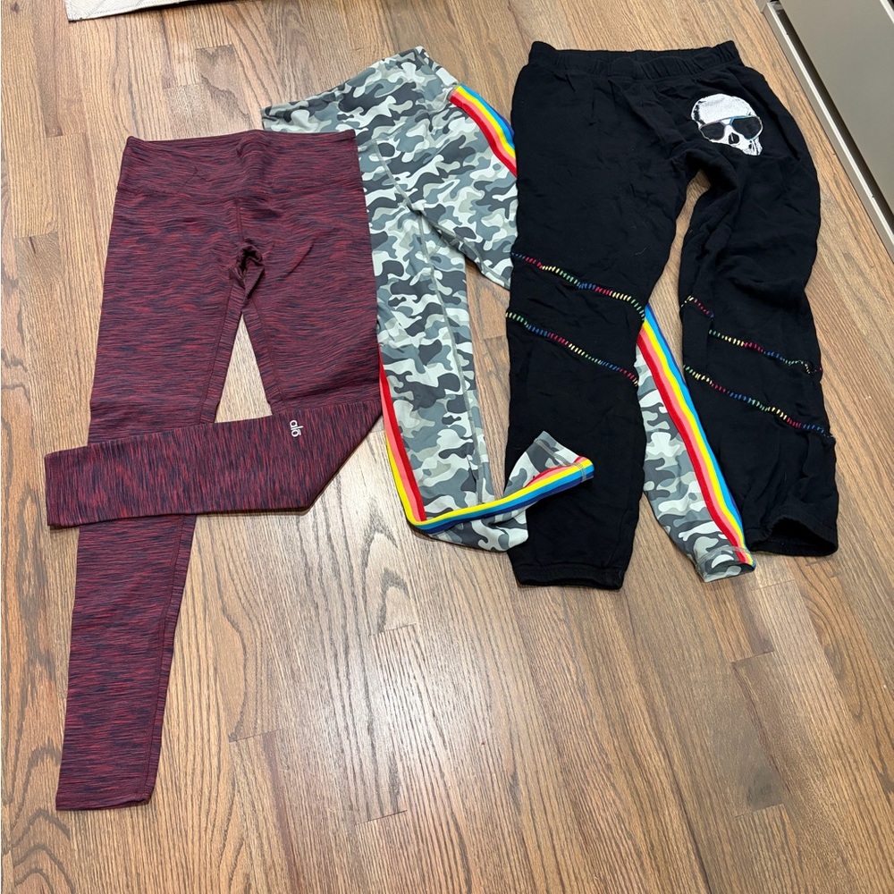 Leggings and Joggers Set - Maroon, Camo & Black with Rainbow Trim